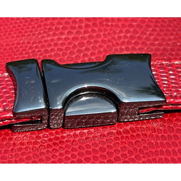 M London Red Leather Snakeskin Like Embossed Leather Purse Tote Signature Lining - Picture 16 of 16